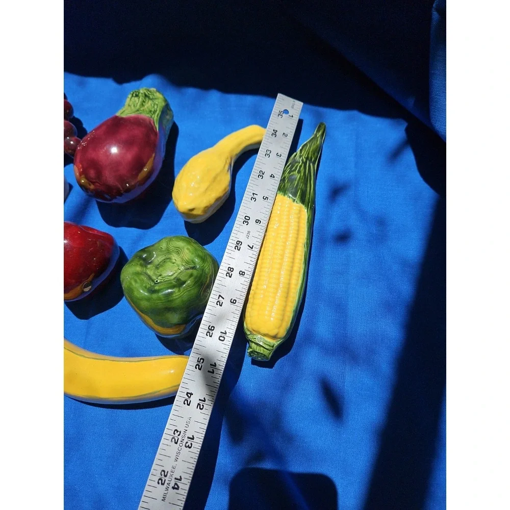 12 Ceramic Fruit Vegetables Eggplant Corn Pear Grapes Lemon Pepper Squash Banana